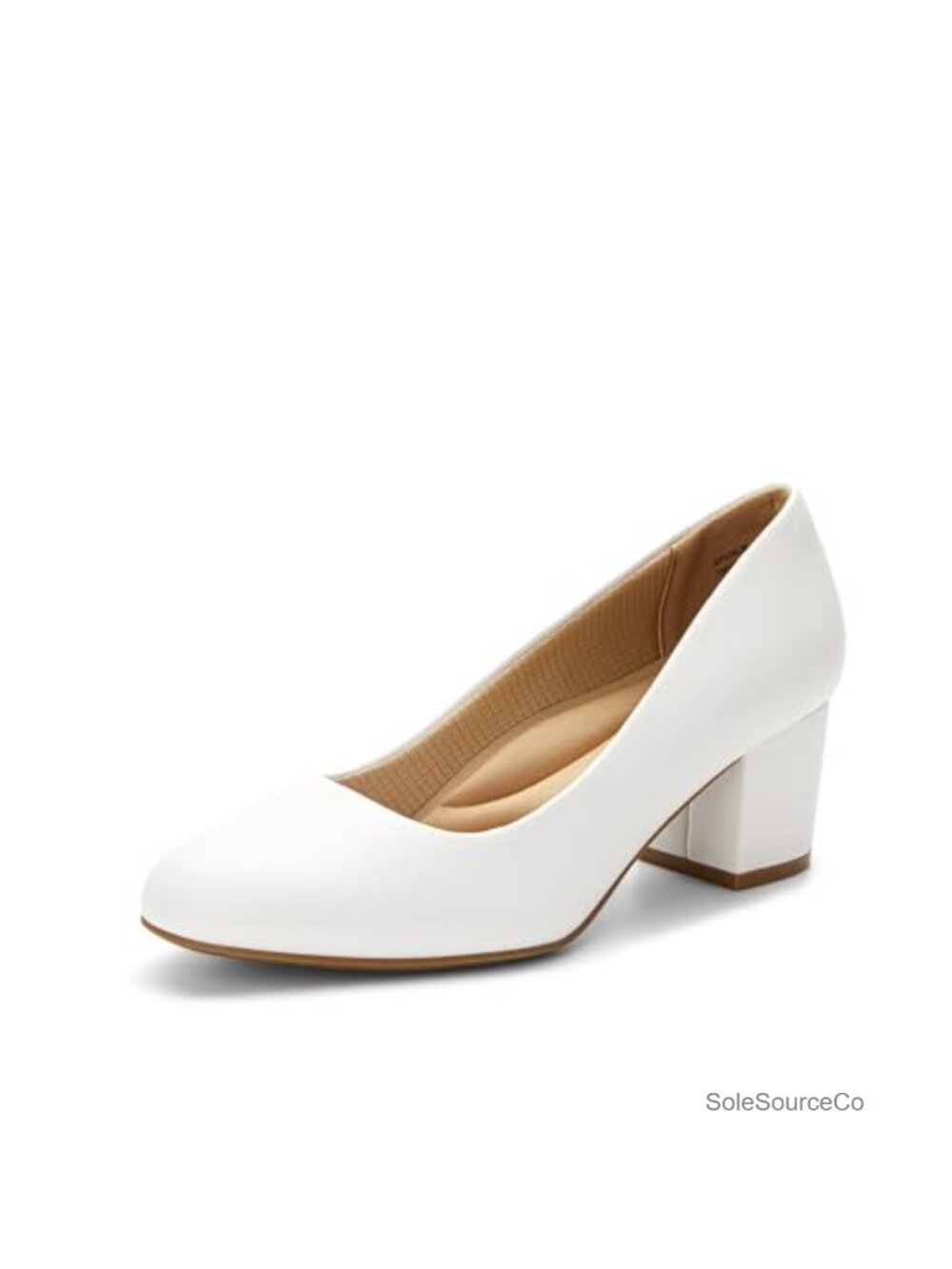 Women's Block Heel Pumps Round Toe Dress Shoes Vegan Leather Comfort